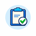 ISO 9001 icon: a blue clipboard with a green tick